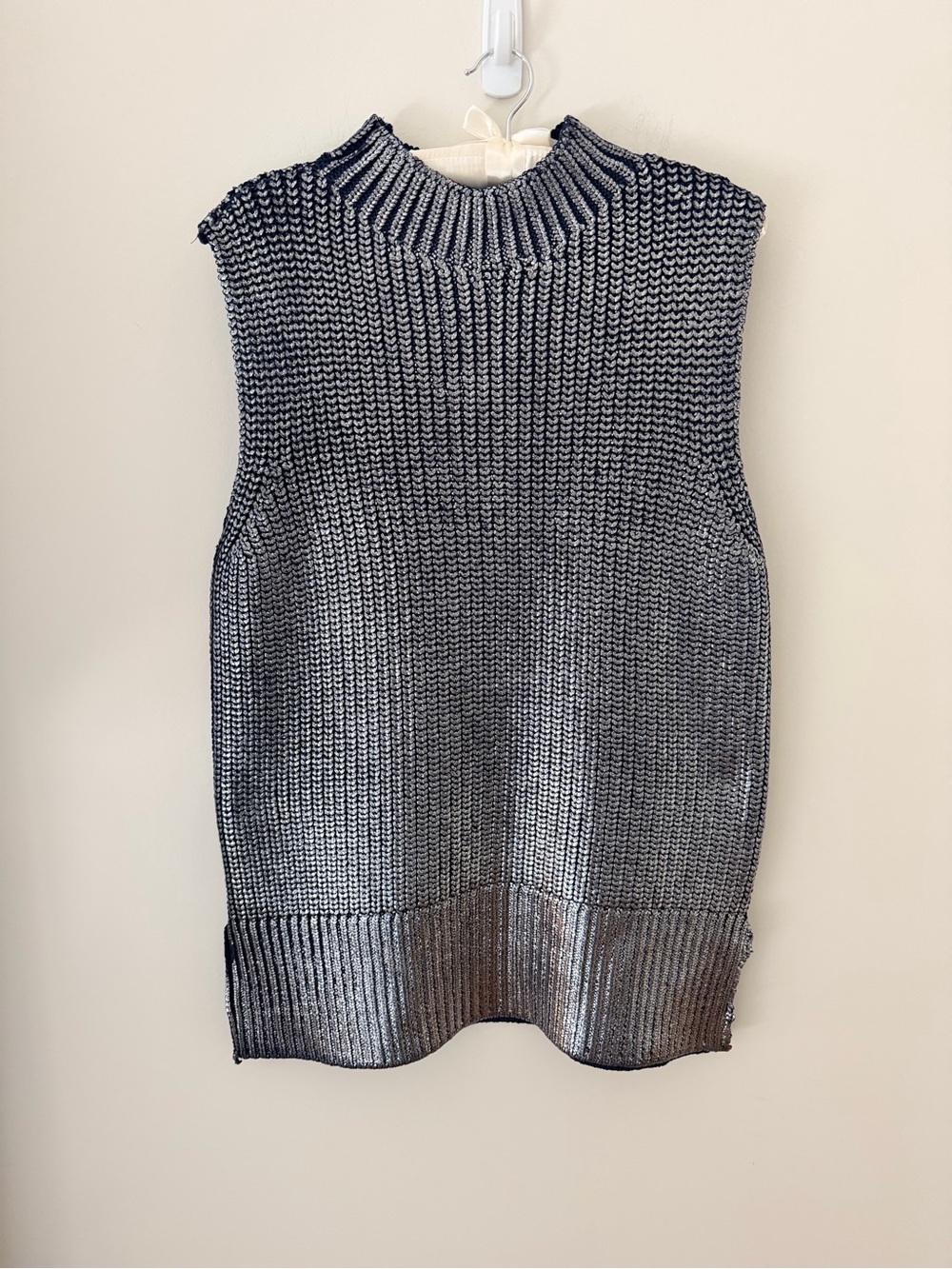 Pilcro Oversized Foil Sweater Vest Size L Blue & Silver Statement Anthropologie - Picture 5 of 14